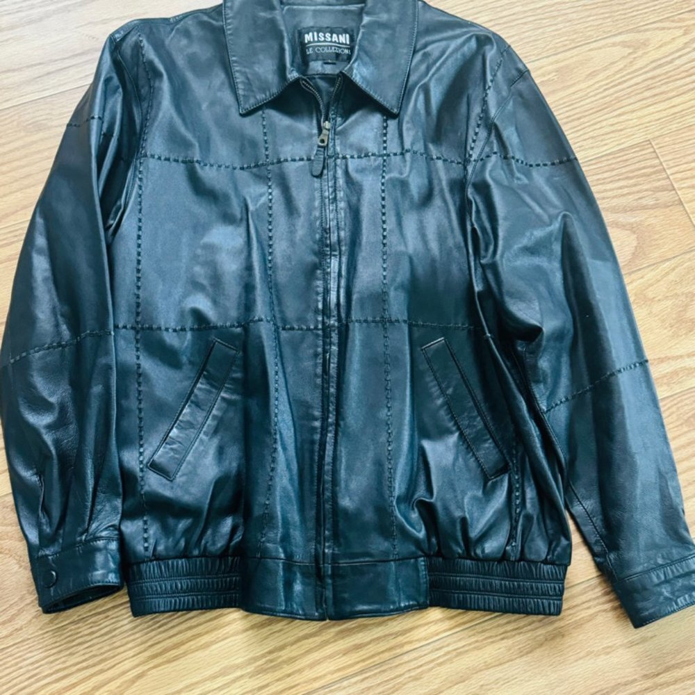 MISSANI LE COLLEZIONI Men's L SADDLE Black BUTTER SOFT LEATHER FONT JACKET